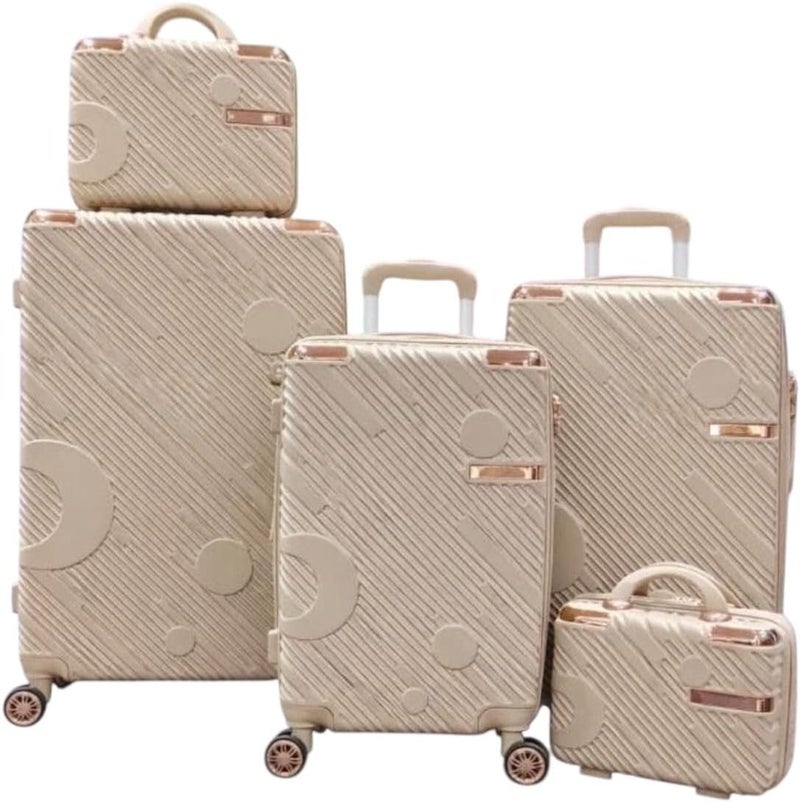 milano Luggage Trolley Bags Set, 5 Pieces, Diagonal Stripe Design - Modern Design and Luxury Touch (Rose) - Image 1